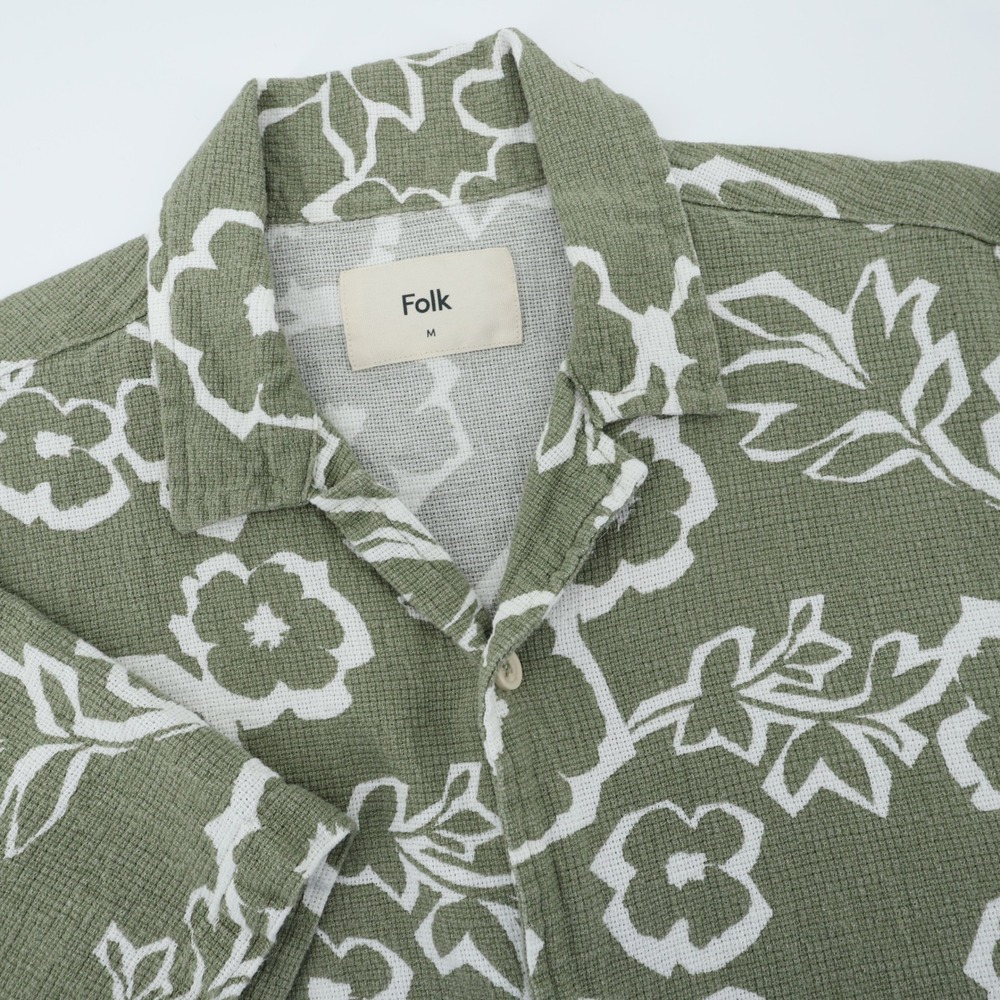 Folk Olive Green and White Floral Casual Button Down Shirt